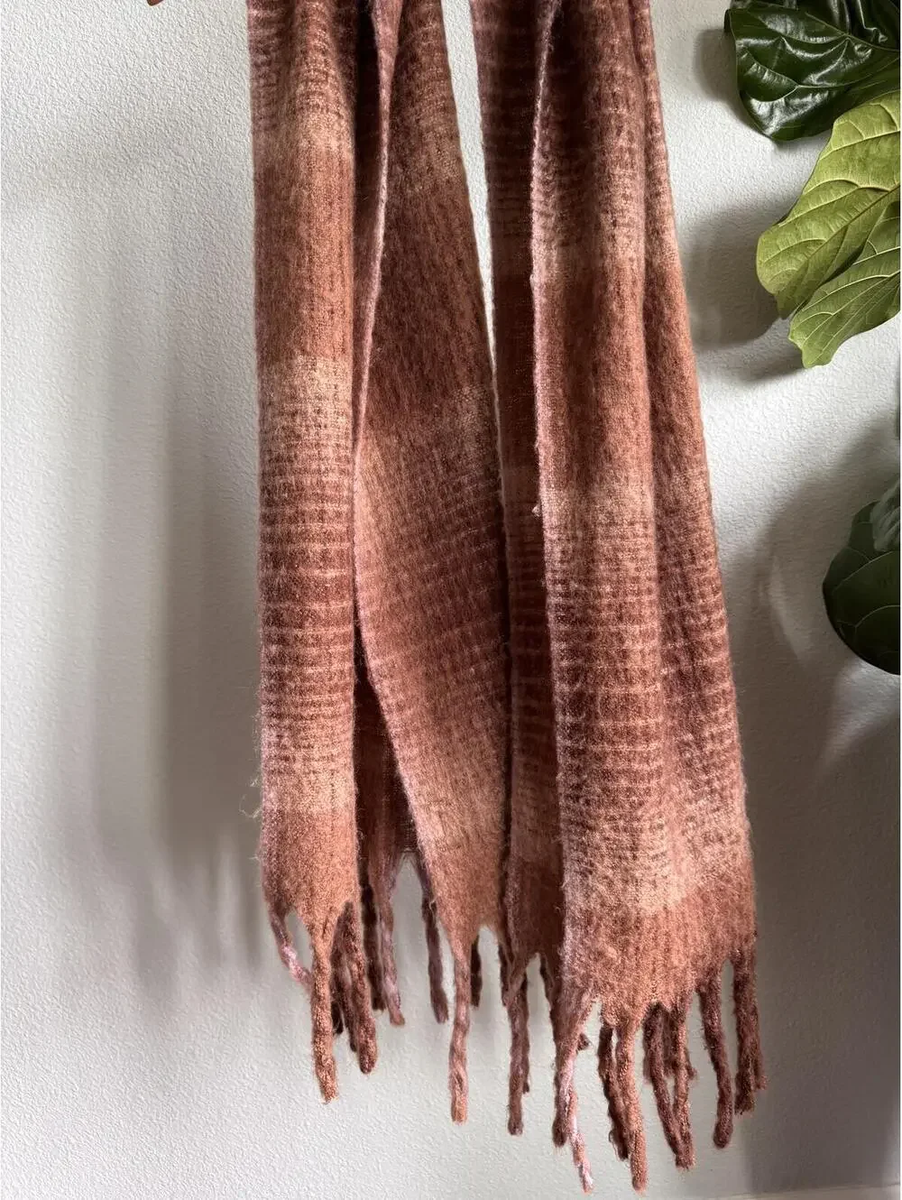 Steve Madden Brown Pink Plaid Fringe Scarf Soft Fuzzy Winter Wrap One Size